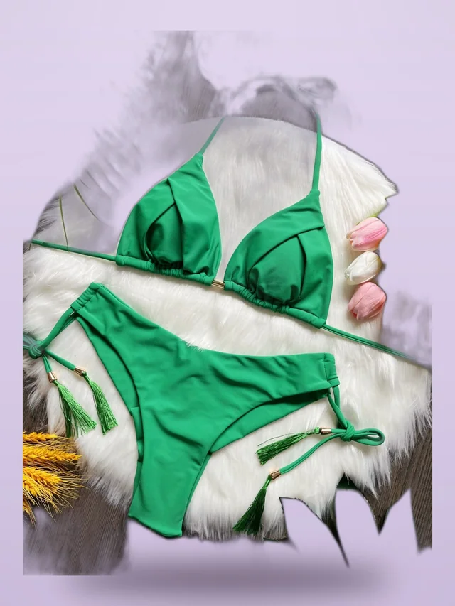 Tassel Pure Color Bikini Swimsuit Set Milk Rt82 - Shop at LoveMi