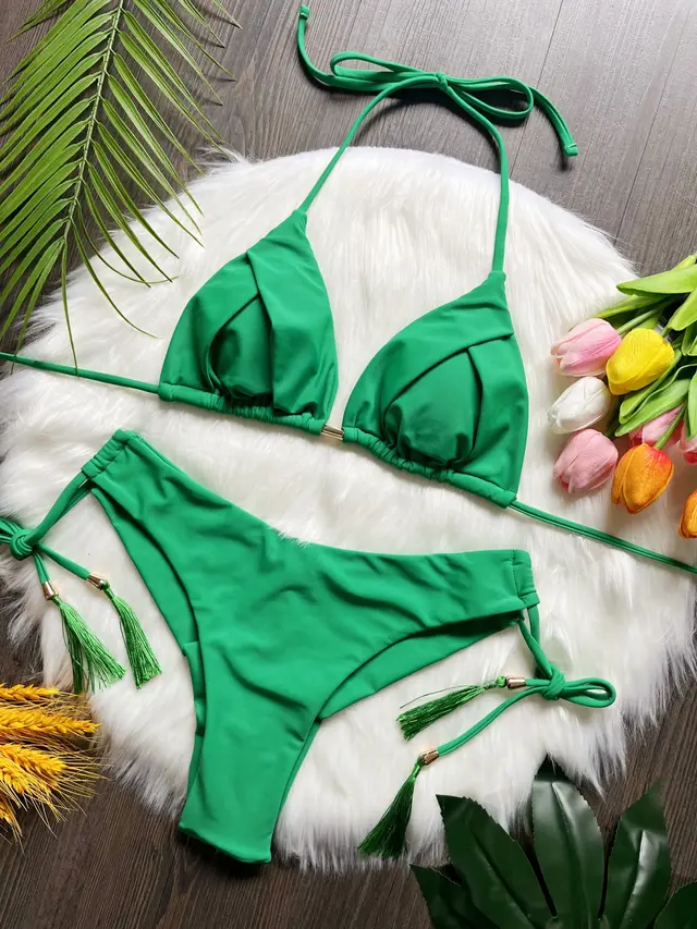 Tassel Pure Color Bikini Swimsuit Set Milk Rt82 - Shop at LoveMi