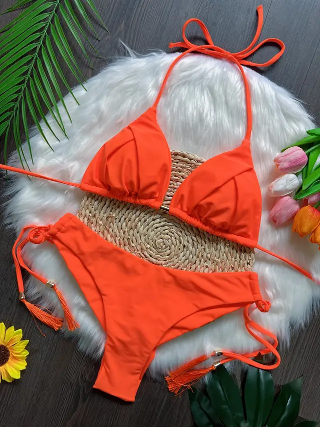 Tassel Pure Color Bikini Swimsuit Set Rt81 - Shop at LoveMi