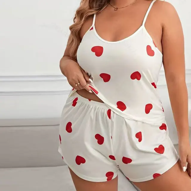 Women's Plus sized Fat Camisole Printed Pajamas Suit White - Shop at LoveMi