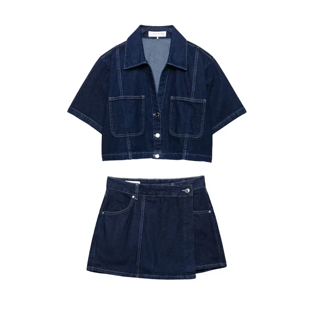 Women's Denim Short Shirt And Skirt Pants Set - Shop at LoveMi