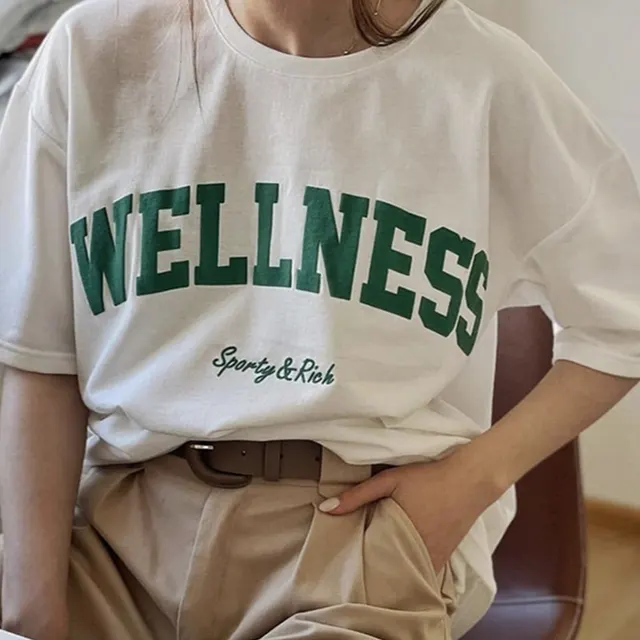 Wellness Sporty&Rich Creativity Letter Female Cotton Tee Clo White - Shop at LoveMi