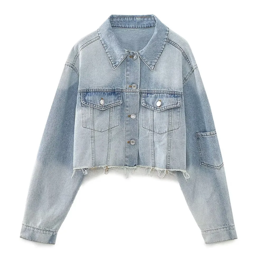 Denim Color Matching Short Jacket 3504 Short Denim Coat - Shop at LoveMi