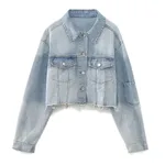 Denim Color Matching Short Jacket - 3504 Short Denim Coat