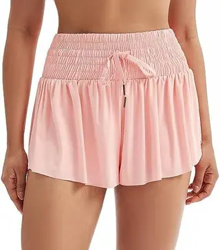 Women's Solid Color Elegant Sports High Waist Shorts - Light Pink