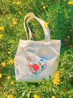 Women's Canvas Bag Large Capacity Southeast Asia Literary Academy - Heart Tulip-40X37Cm