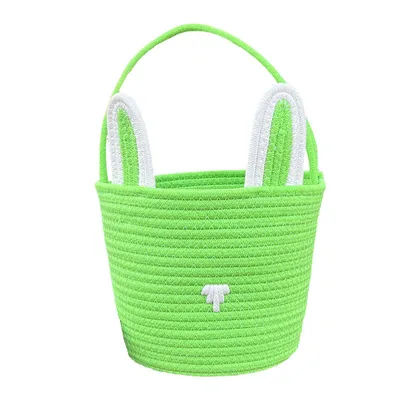Easter Egg Portable Basket Cartoon Rabbit Hand woven Cotton Cord Candy Bag Green - Shop at LoveMi