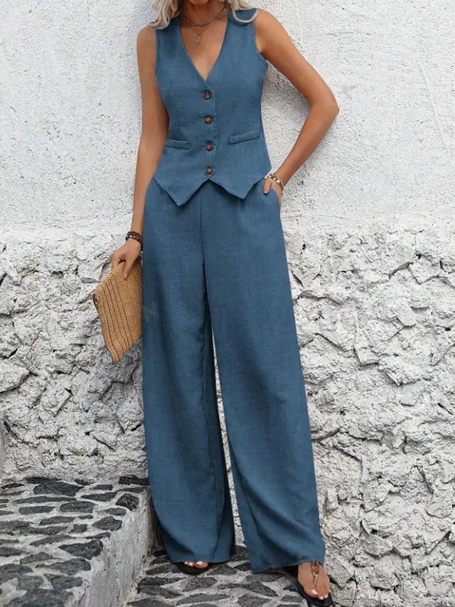 Collage Splicing Casual Suit Vest Pants Blue - Shop at LoveMi