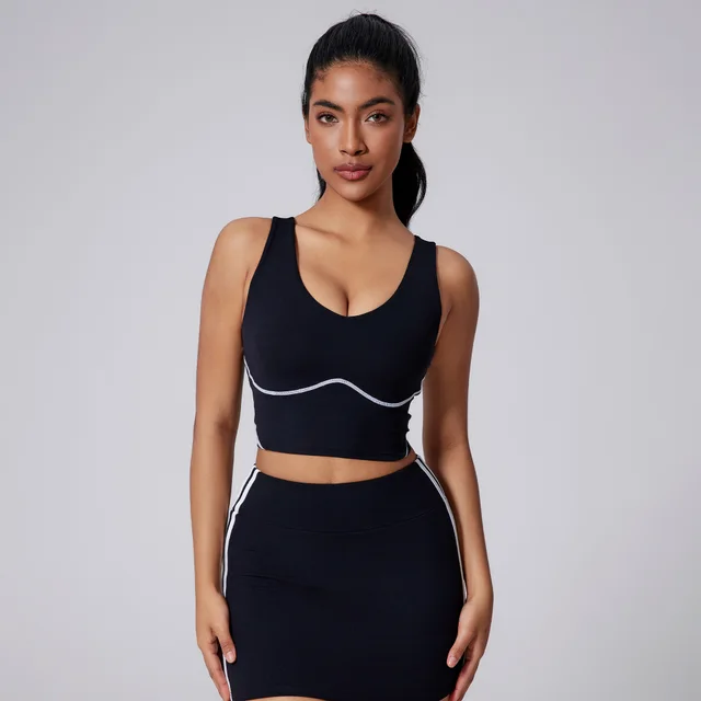 Underwear With Chest Pad Sports Shockproof Wide Shoulder Strap Top Black - Shop at LoveMi