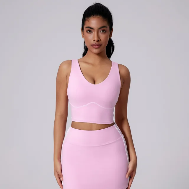 Underwear With Chest Pad Sports Shockproof Wide Shoulder Strap Top Pink - Shop at LoveMi