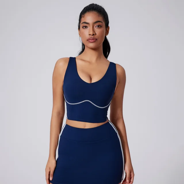 Underwear With Chest Pad Sports Shockproof Wide Shoulder Strap Top Sea Night Blue - Shop at LoveMi