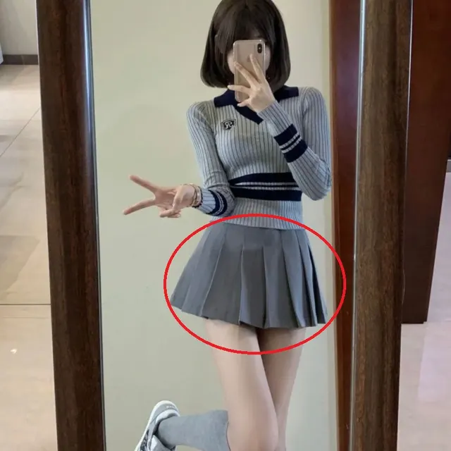 Sweet And Spicy Small Milk Series Wear Gray Knitted Top Pleated Skirt Gray Pleated Skirt - Shop at LoveMi