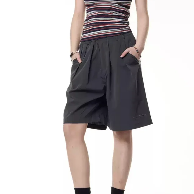 Retro Solid Color Shorts Men's And Women's Elastic Waist Loose All matching Gray - Shop at LoveMi