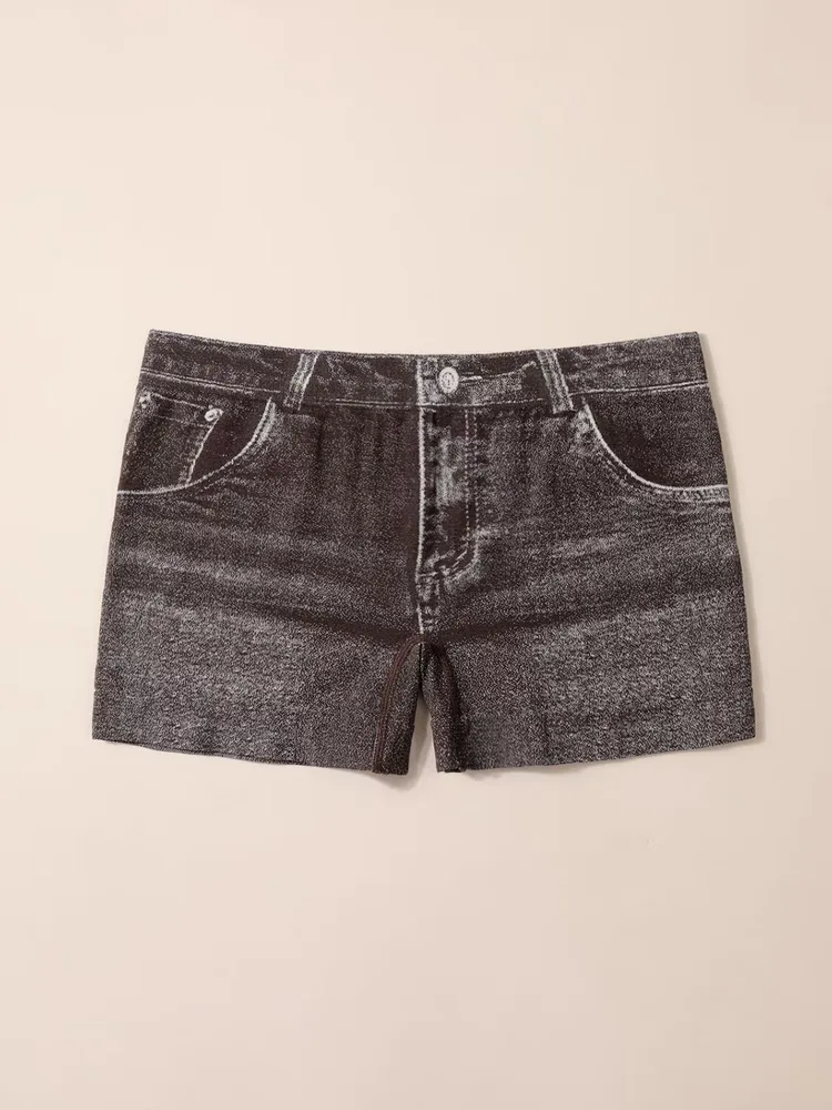 Women's Seamless Printed Denim Boxers - Coffee