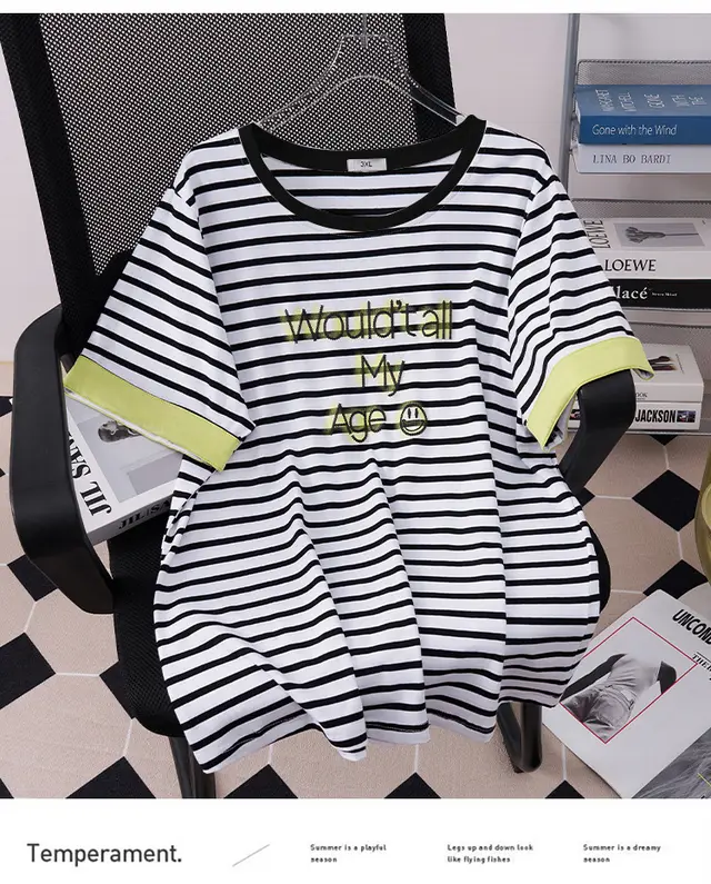 Color Matching Short sleeved T shirt Slimming Round Neck White Background - Shop at LoveMi