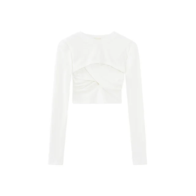 Sexy Pure Desire Style Sling Design Sense Sneaky Design Long Sleeve T shirt White - Shop at LoveMi