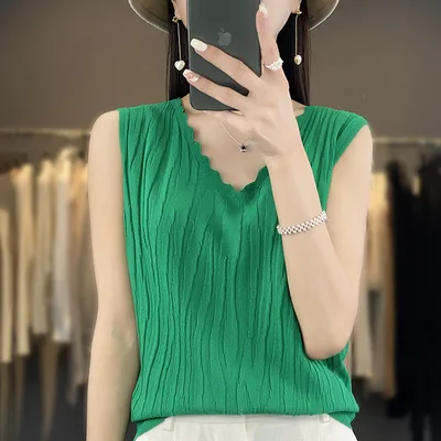 Women's V neck Ice Silk Camisole Sleeveless Top Emerald Xl - Shop at LoveMi