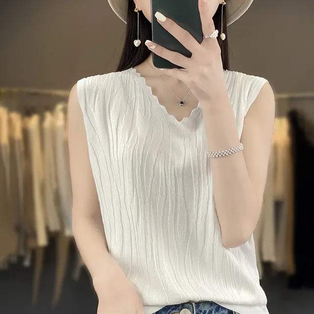Women's V neck Ice Silk Camisole Sleeveless Top White - Shop at LoveMi