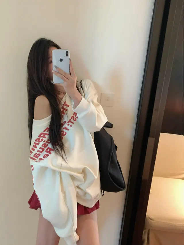 American Letter Printing Gray Sweater Milk Apricot - Shop at LoveMi