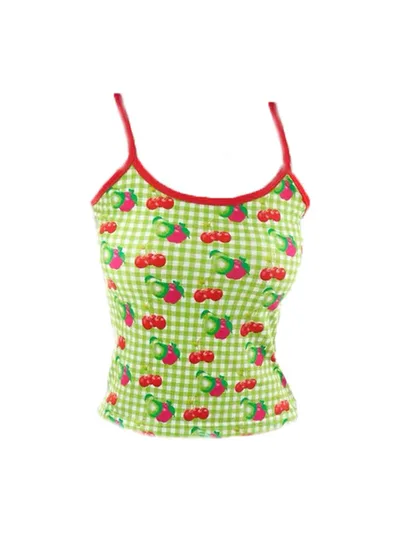 Fruit Plaid Cherry Apple Women's Vest Sleeveless Top Picture Color S - Shop at LoveMi