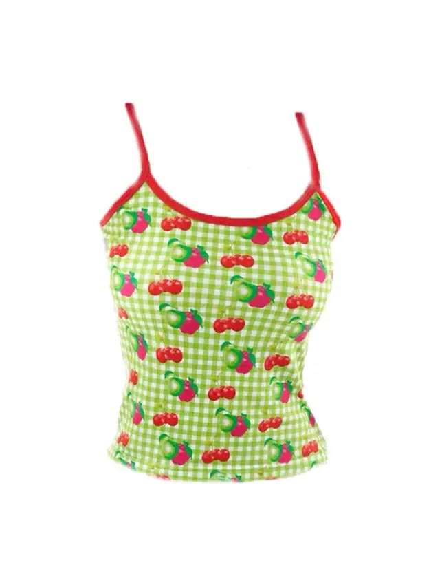 Fruit Plaid Cherry Apple Women's Vest Sleeveless Top Picture Color - Shop at LoveMi