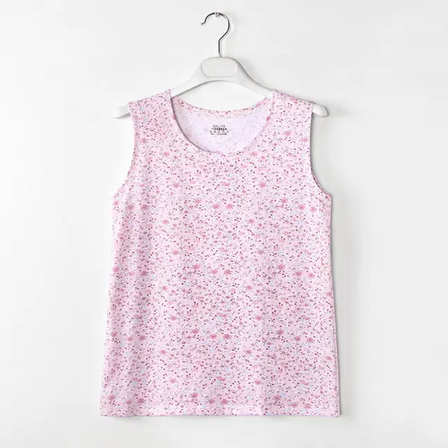 Middle aged And Elderly Vest Print Round Neck Mother's Undershirt Cotton Pink Mist - Shop at LoveMi