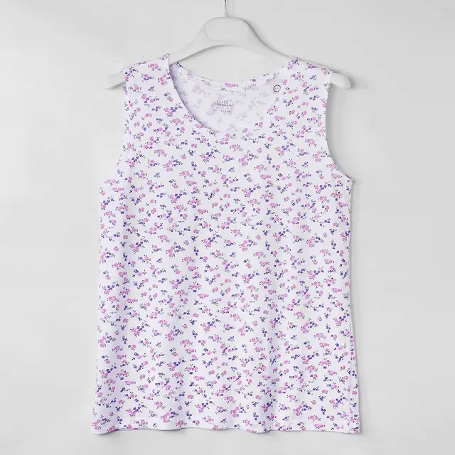 Middle aged And Elderly Vest Print Round Neck Mother's Undershirt Cotton Plum Blossom - Shop at LoveMi