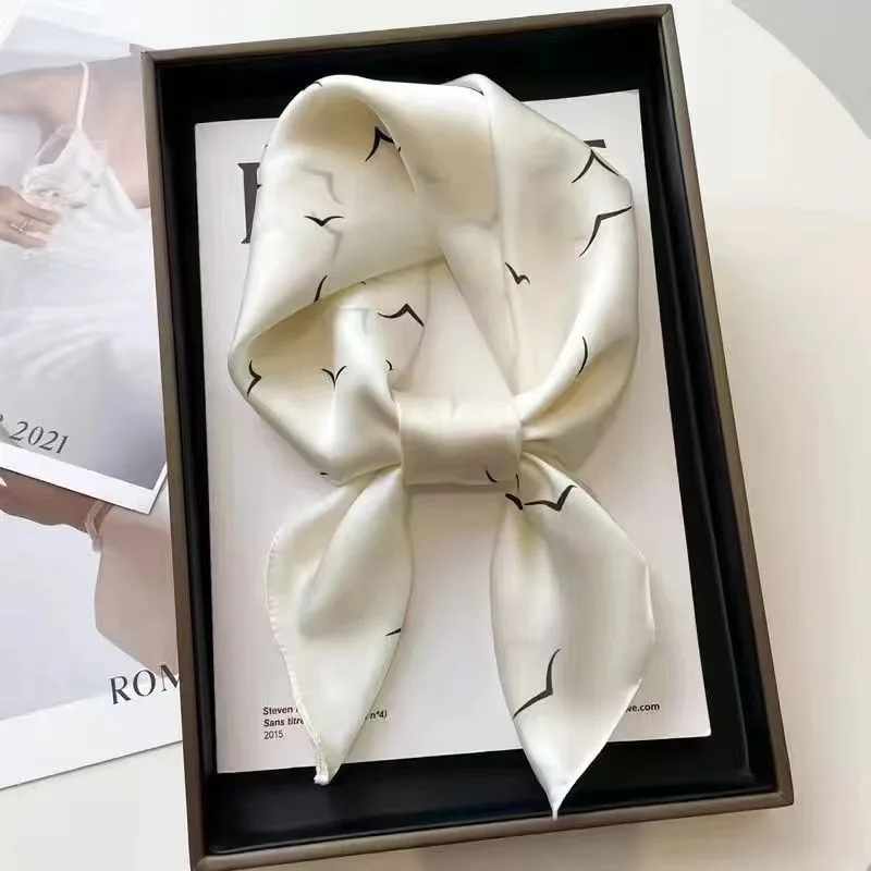 Women's High-end Thin Square Scarf - 43 White Flying Bird Set - View 1