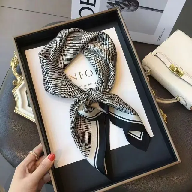 Women's High end Thin Square Scarf 46 Mini Houndstooth Black - Shop at LoveMi