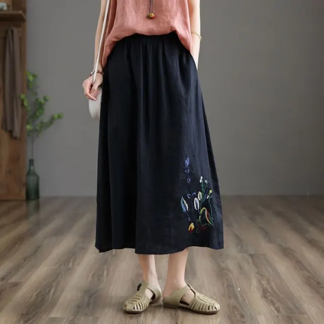 Summer Retro Women's Cotton And Linen Skirt Black - Shop at LoveMi
