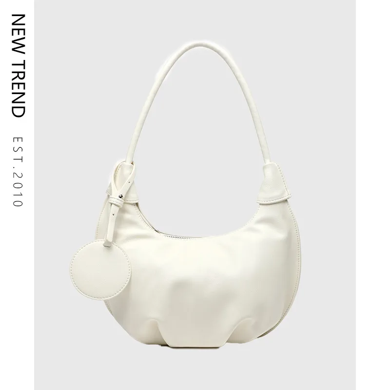 Portable Underarm Bag Leisure Soft Leather Versatile Shoulder Dumpling Bag Beige - Shop at LoveMi