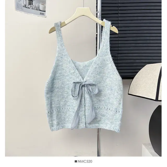 Korean Style Sleeveless Bow Design Double sided Wear Bandage Dress Vest Sweet Blue - Shop at LoveMi