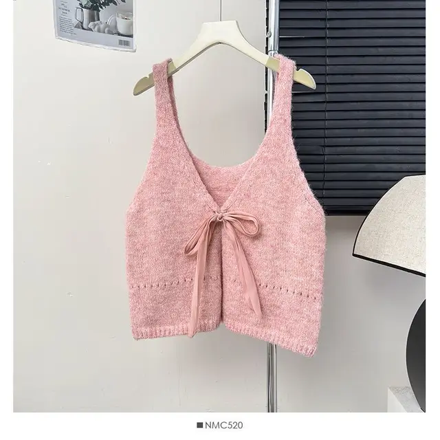 Korean Style Sleeveless Bow Design Double sided Wear Bandage Dress Vest Sweet Pink - Shop at LoveMi