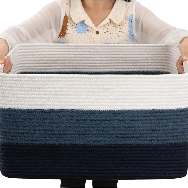 Rectangular Square Hollow Woven Storage Basket Black Blue Triple Match - Shop at LoveMi