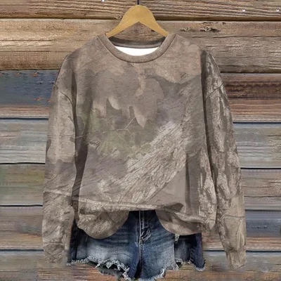 Camouflage Sweatshirt Maple Leaf Printed Crew Neck Sweatshirt Rnst4122405 5Xl - Shop at LoveMi