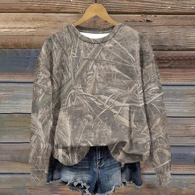 Camouflage Sweatshirt Maple Leaf Printed Crew Neck Sweatshirt Rnst5010201 - Shop at LoveMi