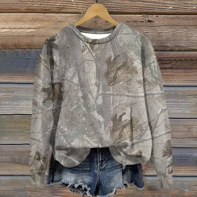 Camouflage Sweatshirt Maple Leaf Printed Crew Neck Sweatshirt Rnst5010203 - Shop at LoveMi