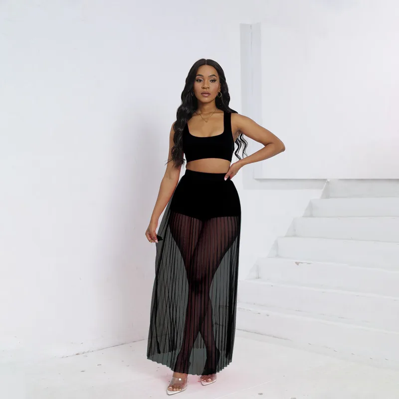 Women's Wear Vest Skirt Shorts Three-piece Set - Black