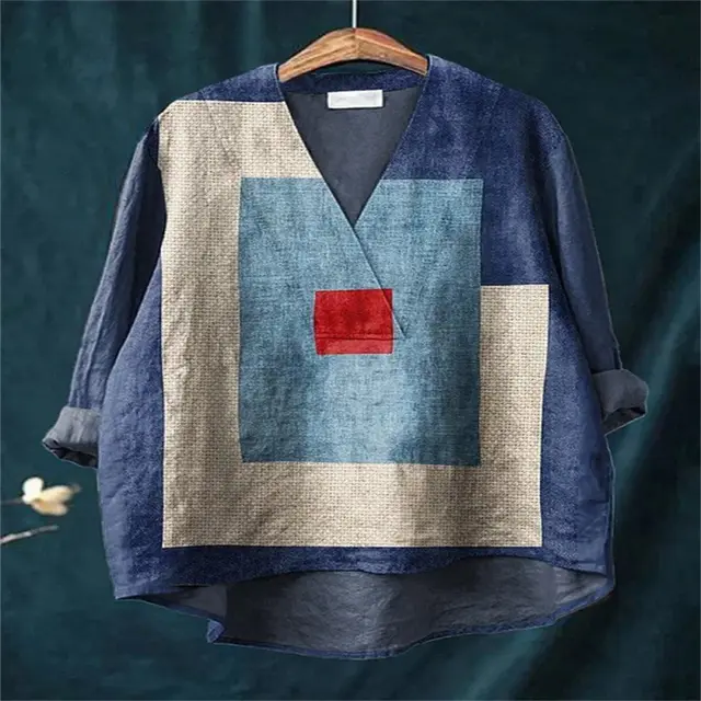 Lapel Long Sleeve Shirt Retro Line Polka Dot Top 1 D759 - Shop at LoveMi