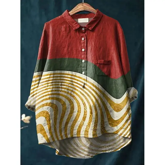 Lapel Long Sleeve Shirt Retro Line Polka Dot Top 3 Models D759 - Shop at LoveMi