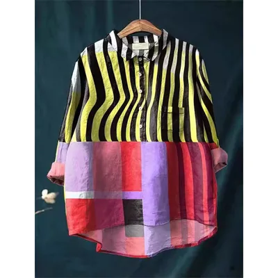 Lapel Long Sleeve Shirt Retro Line Polka Dot Top 5 Models D759 S - Shop at LoveMi