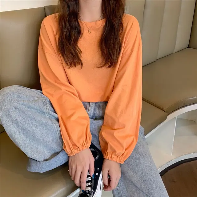 Students Slimming Sweater Lantern Sleeve Orange - Shop at LoveMi