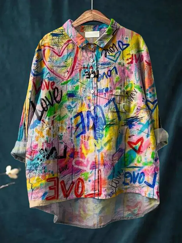 Fashion High grade Graffiti 3D Digital Printing Lapel Shirt 6 Colors - Shop at LoveMi