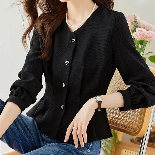Chic Western Style High grade Tight Waist Slimming And Short Small Shirt Black - Shop at LoveMi