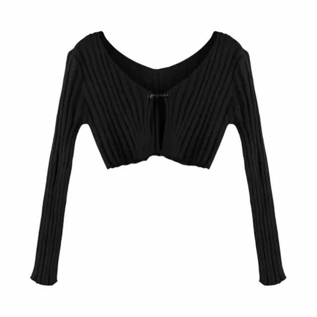 Deep V neck Low Cut Cardigan Top Ultra short Shawl Black - Shop at LoveMi