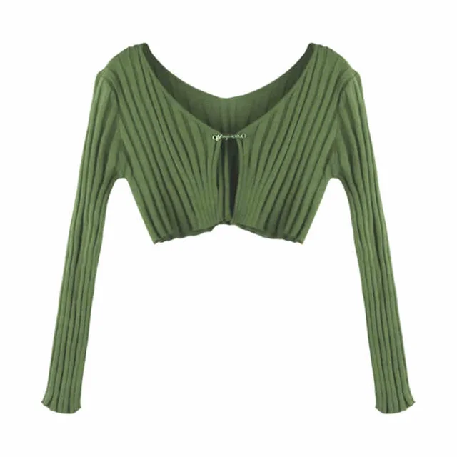 Deep V neck Low Cut Cardigan Top Ultra short Shawl Green - Shop at LoveMi