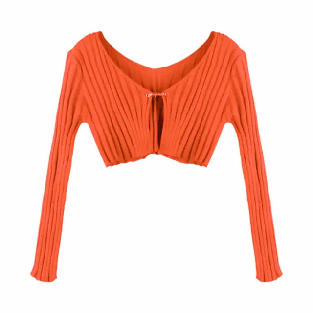 Deep V neck Low Cut Cardigan Top Ultra short Shawl Orange - Shop at LoveMi