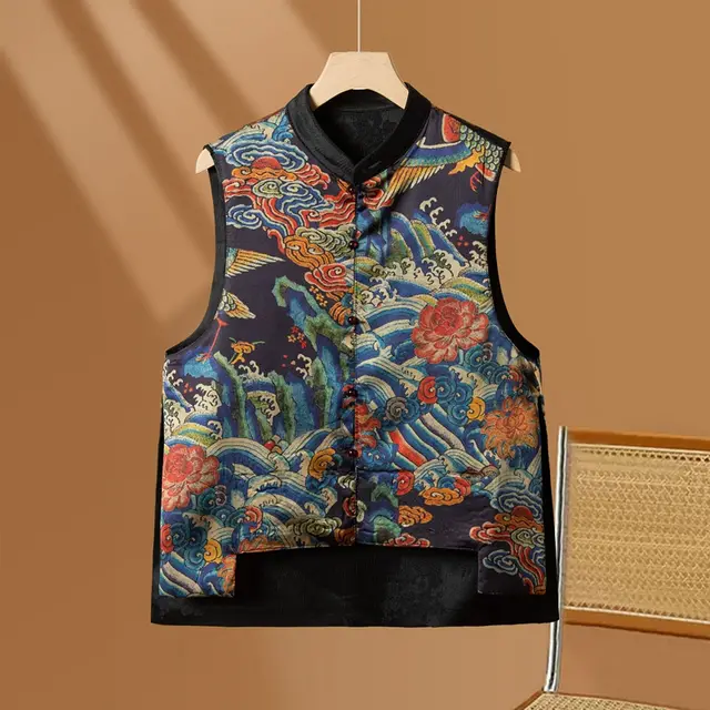 Ethnic Style Double sided Embroidered Vest Blue - Shop at LoveMi