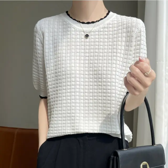 Cotton Lightweight Elegant Knitwear T shirt White - Shop at LoveMi
