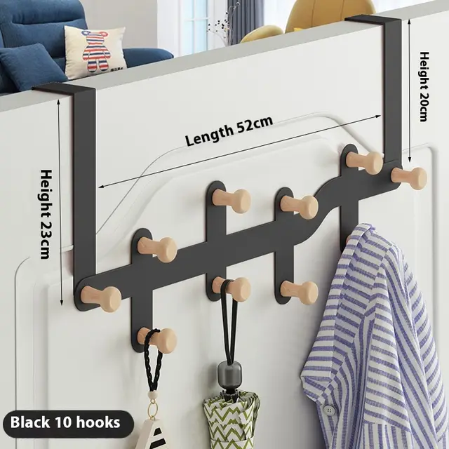 Hanging Clothes Rack Storage Hook Behind The Nail Free Door Starry Sky Black 10 Hooks - Shop at LoveMi